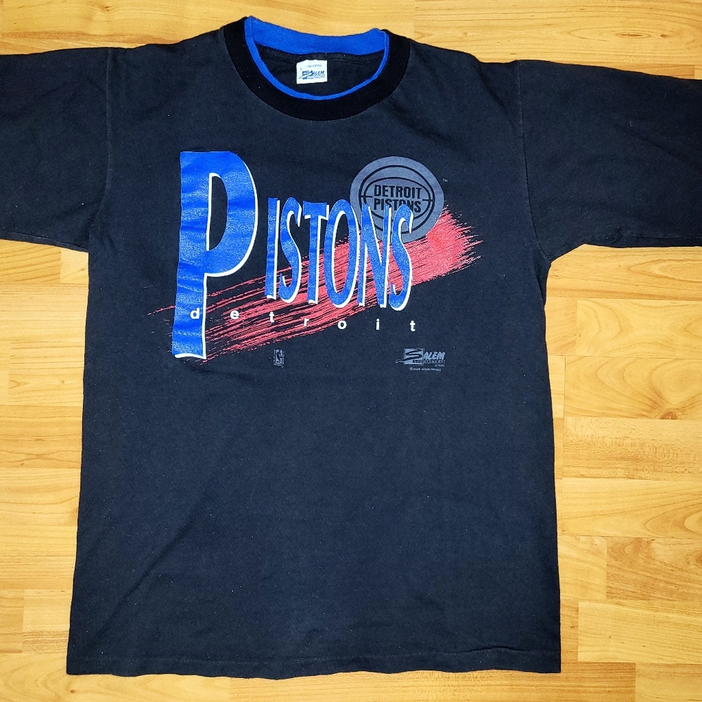Salem Vintage Detroit Pistons RARE Double Collar/Sleeves Retro Tee, 1990 Large